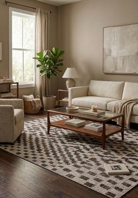 Saffron Rugs Hand Tufted Charcoal Grey Geometric Bohemian Rectangular Wool Area Rug