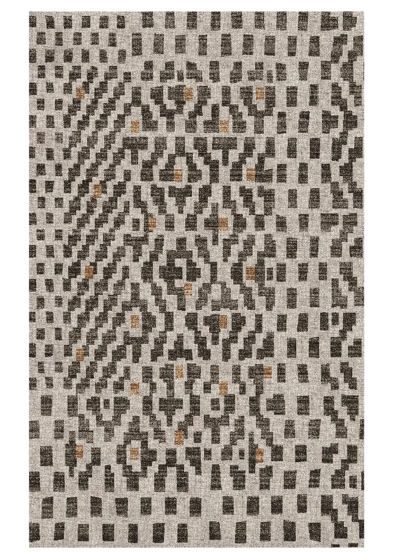 Saffron Rugs Hand Tufted Charcoal Grey Geometric Bohemian Rectangular Wool Area Rug - Indya