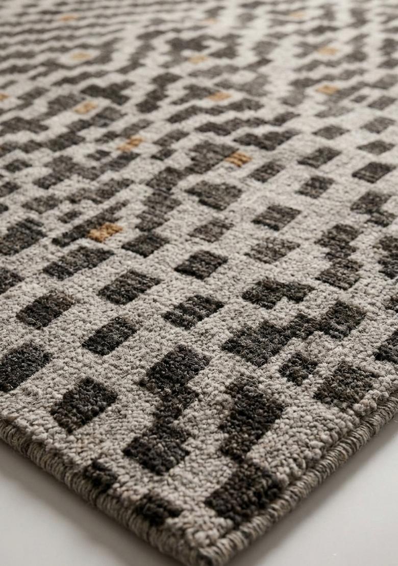 Saffron Rugs Hand Tufted Charcoal Grey Geometric Bohemian Rectangular Wool Area Rug - Indya