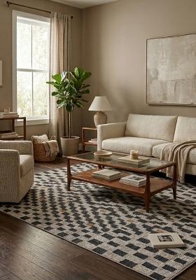 Saffron Rugs Hand Tufted Black Grey Geometric Bohemian Rectangular Wool Area Rug