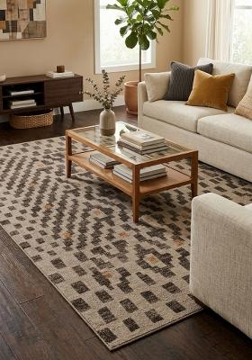 Saffron Rugs Hand Tufted Beige Charcoal Geometric Bohemian Rectangular Wool Area Rug