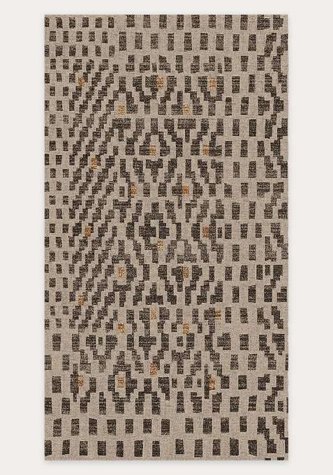 Washable Rugs Wool Blend Area Rug | Beige Charcoal Bohemian Geometric Non Slip Carpet For Living Room