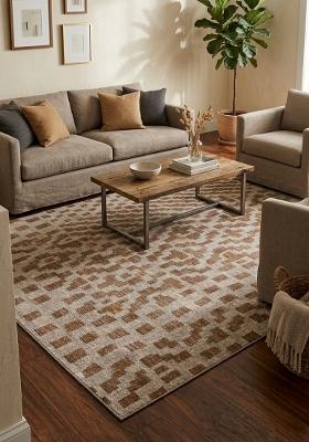 Saffron Rugs Hand Tufted Brown Beige Geometric Bohemian Rectangular Wool Area Rug