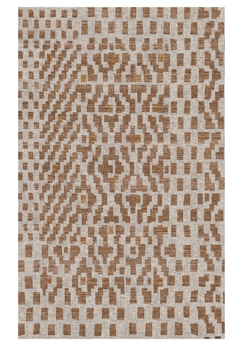 Saffron Rugs Hand Tufted Brown Beige Geometric Bohemian Rectangular Wool Area Rug - Indya