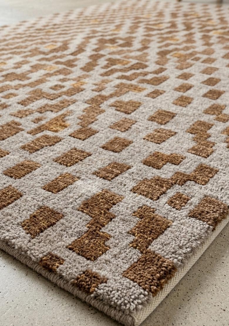 Saffron Rugs Hand Tufted Brown Beige Geometric Bohemian Rectangular Wool Area Rug - Indya