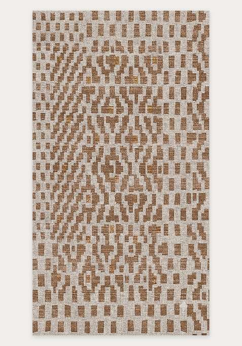 Washable Rugs Wool Blend Area Rug | Brown Beige Bohemian Geometric Non Slip Carpet For Living Room