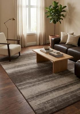 Saffron Rugs Hand Tufted Brown Beige Striped Contemporary Rectangular Wool Area Rug
