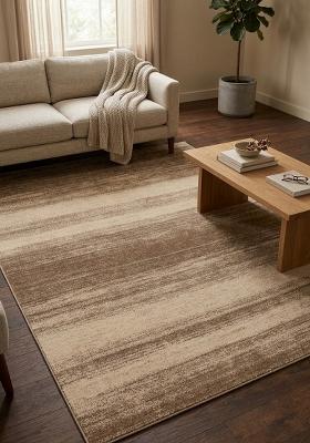 Saffron Rugs Hand Tufted Tan Brown Striped Contemporary Rectangular Wool Area Rug