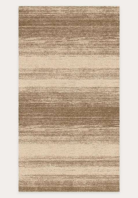 Washable Rugs Wool Blend Area Rug | Tan Brown Contemporary Striped Non Slip Carpet For Living Room