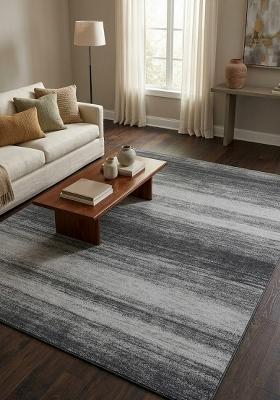Saffron Rugs Hand Tufted Charcoal Grey Striped Contemporary Rectangular Wool Area Rug