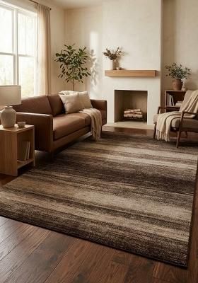 Saffron Rugs Hand Tufted Beige Striped Contemporary Rectangular Wool Area Rug