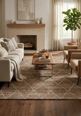 Saffron Rugs Hand Tufted Camel Brown Trellis Moroccan Rectangular Wool Area Rug