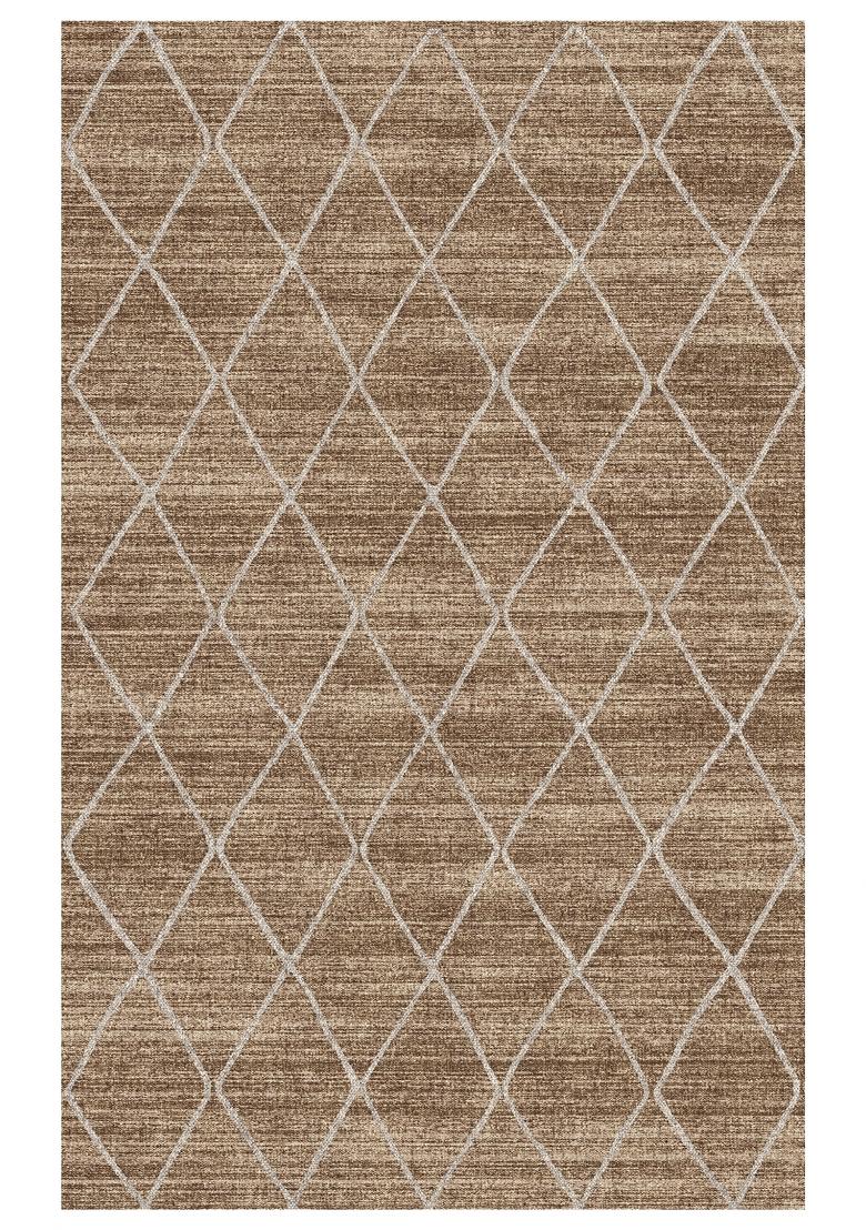 Saffron Rugs Hand Tufted Camel Brown Trellis Moroccan Rectangular Wool Area Rug - Indya