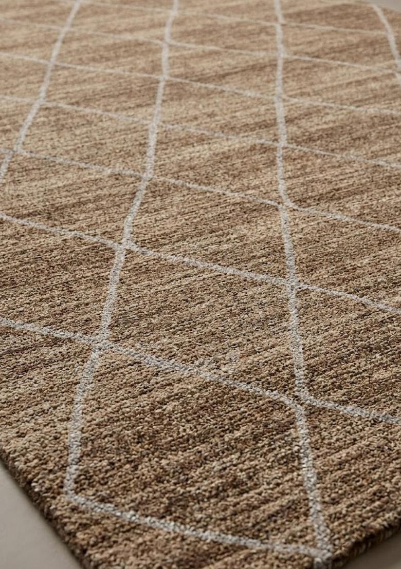Saffron Rugs Hand Tufted Camel Brown Trellis Moroccan Rectangular Wool Area Rug - Indya