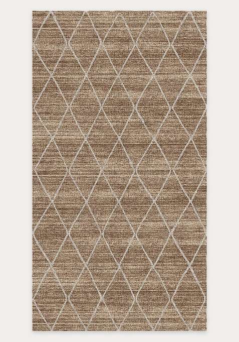 Washable Rugs Wool Blend Area Rug | Camel Brown Moroccan Trellis Non Slip Carpet For Living Room