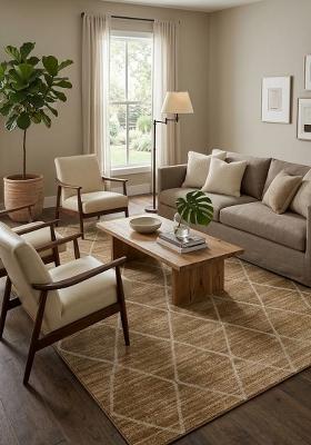 Saffron Rugs Hand Tufted Warm Tan Trellis Moroccan Rectangular Wool Area Rug