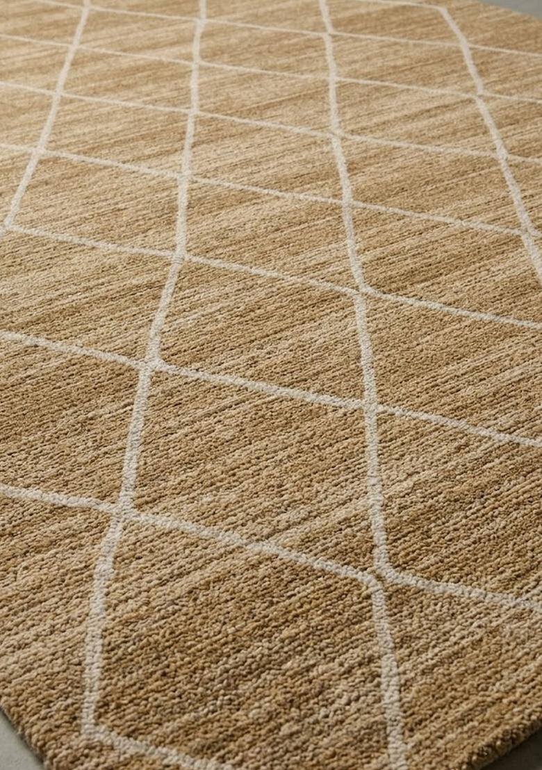Saffron Rugs Hand Tufted Warm Tan Trellis Moroccan Rectangular Wool Area Rug - Indya