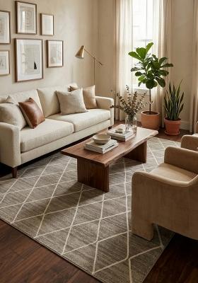 Saffron Rugs Hand Tufted Grey Trellis Moroccan Rectangular Wool Area Rug