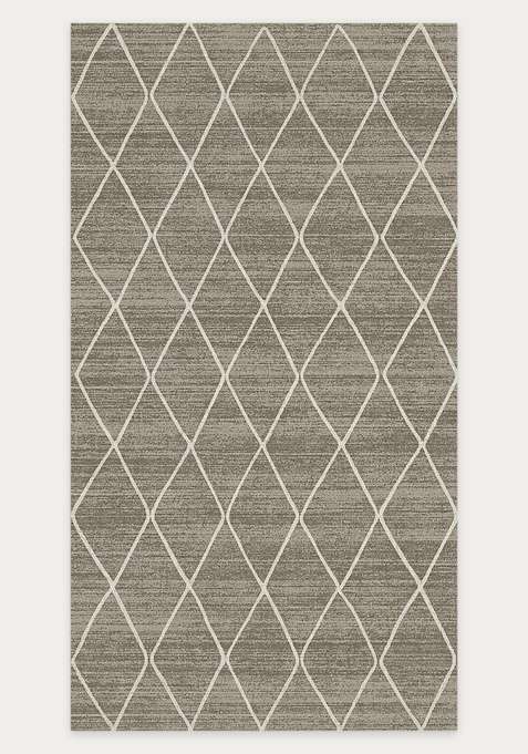 Washable Rugs Wool Blend Area Rug | Grey Moroccan Trellis Non Slip Carpet For Living Room