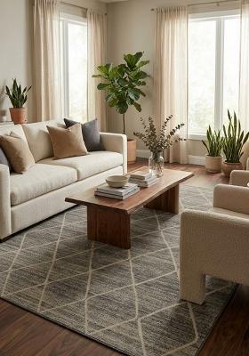 Saffron Rugs Hand Tufted Charcoal Grey Trellis Moroccan Rectangular Wool Area Rug