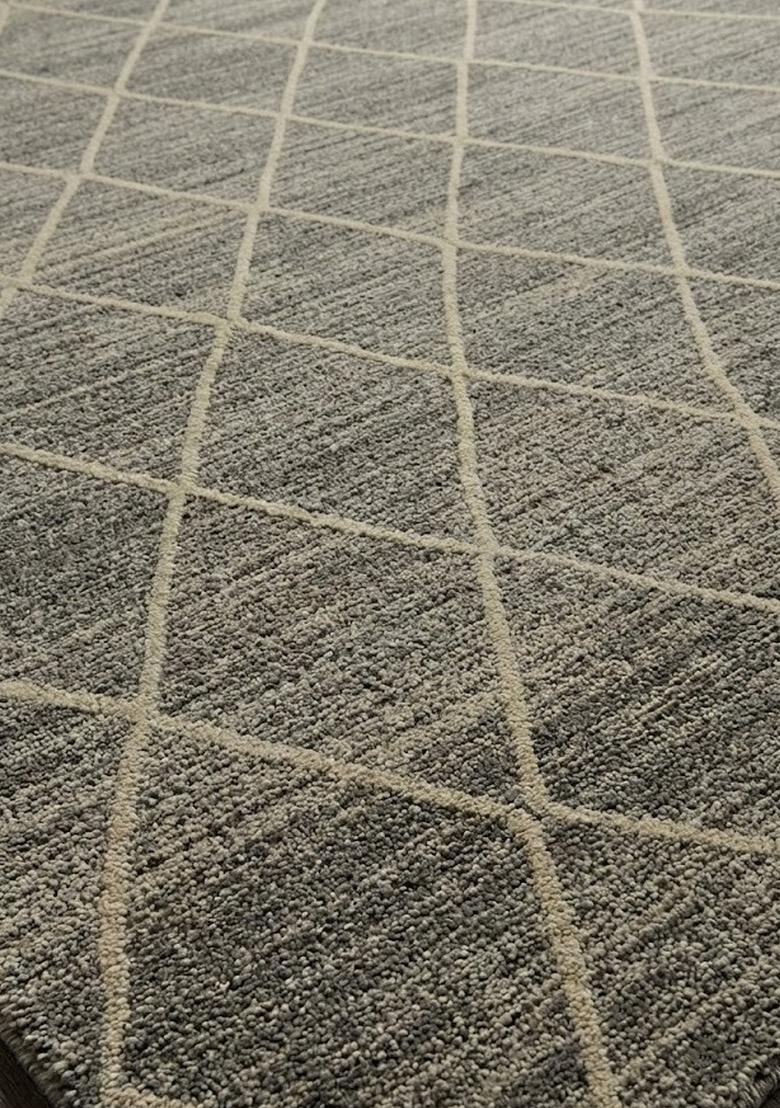 Saffron Rugs Hand Tufted Charcoal Grey Trellis Moroccan Rectangular Wool Area Rug - Indya