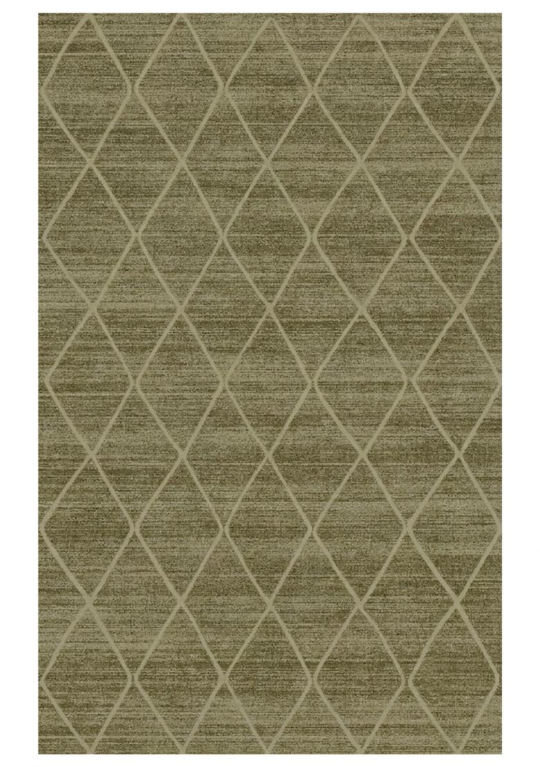 Saffron Rugs Hand Tufted Olive Green Trellis Moroccan Rectangular Wool Area Rug - Indya