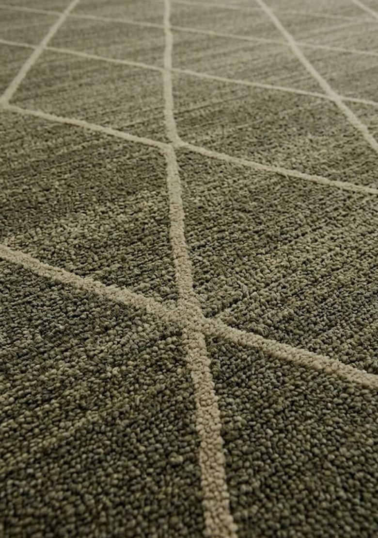 Saffron Rugs Hand Tufted Olive Green Trellis Moroccan Rectangular Wool Area Rug - Indya