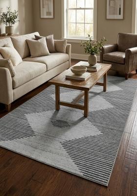 Saffron Rugs Hand Tufted Light Grey Geometric Contemporary Rectangular Wool Area Rug