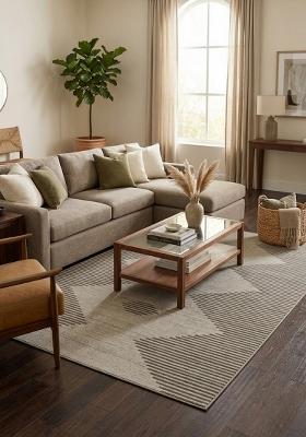 Saffron Rugs Hand Tufted Grey Geometric Contemporary Rectangular Wool Area Rug