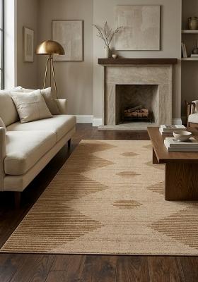 Saffron Rugs Hand Tufted Tan Beige Geometric Contemporary Rectangular Wool Area Rug