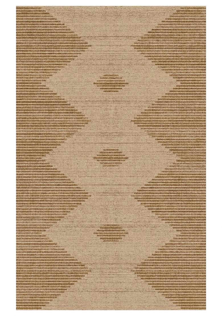 Saffron Rugs Hand Tufted Tan Beige Geometric Contemporary Rectangular Wool Area Rug - Indya