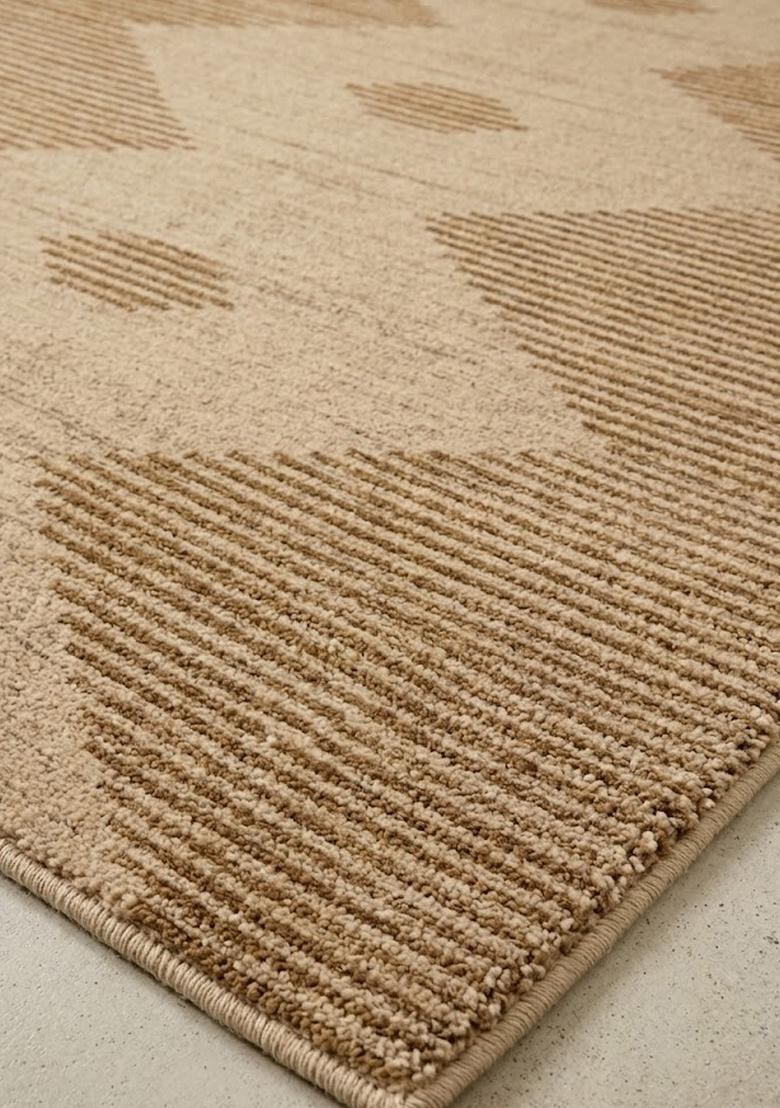 Saffron Rugs Hand Tufted Tan Beige Geometric Contemporary Rectangular Wool Area Rug - Indya