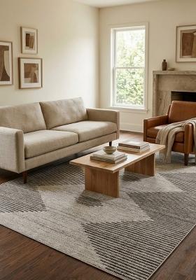 Saffron Rugs Hand Tufted Grey Charcoal Geometric Contemporary Rectangular Wool Area Rug