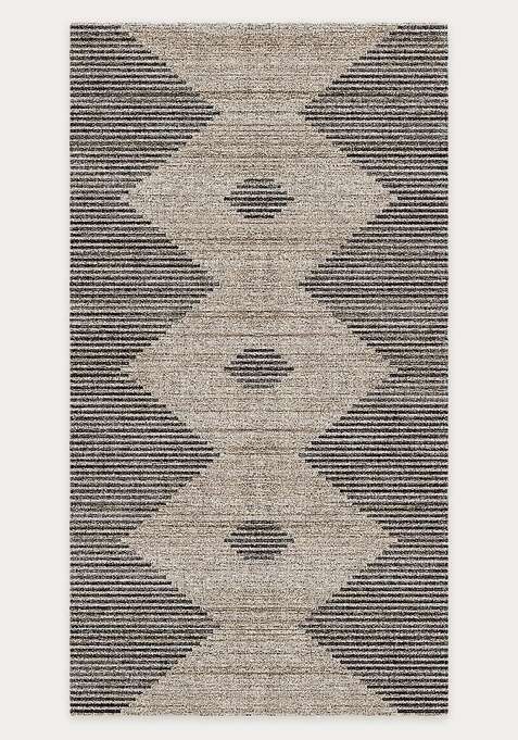 Washable Rugs Wool Blend Area Rug | Grey Charcoal Contemporary Geometric Non Slip Carpet For Living Room