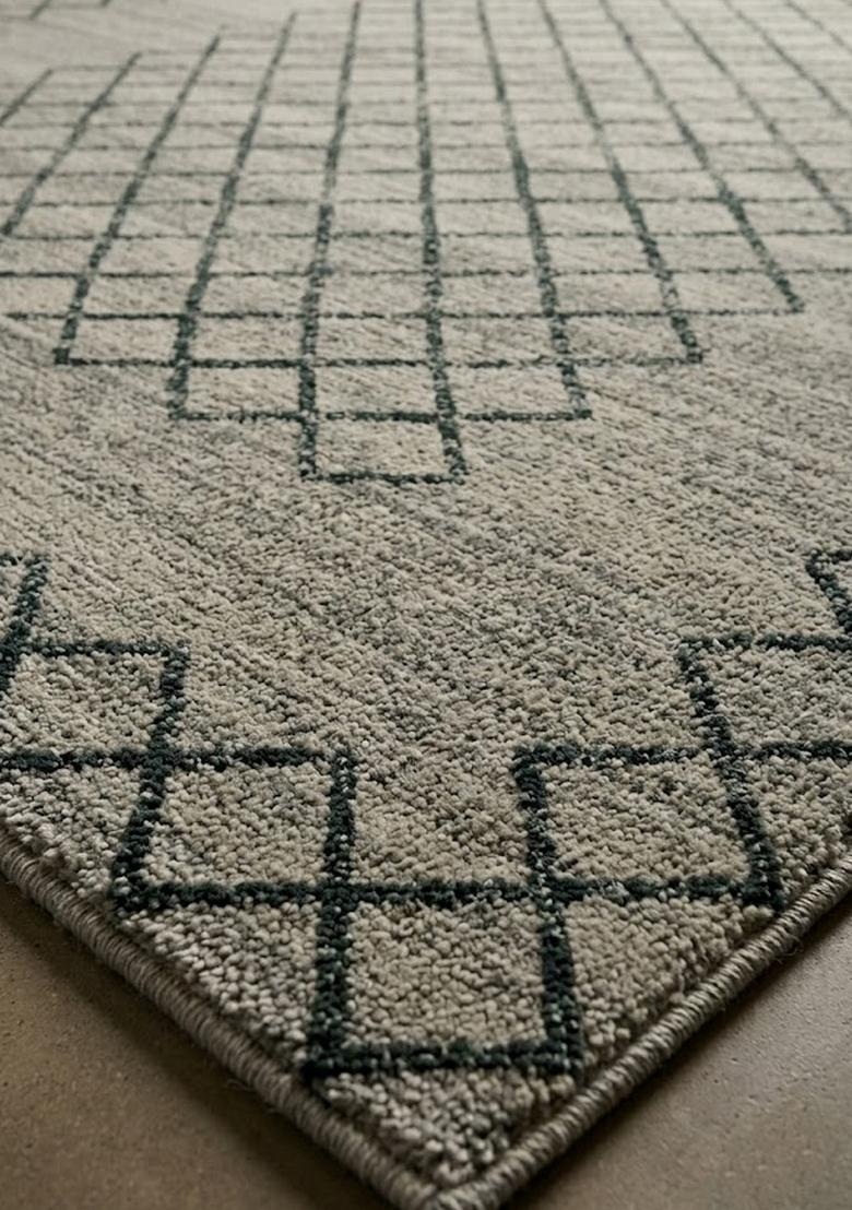 Saffron Rugs Hand Tufted Light Grey Sage Trellis Moroccan Rectangular Wool Area Rug - Indya