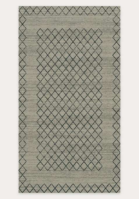Washable Rugs Wool Blend Area Rug | Light Grey Sage Moroccan Trellis Non Slip Carpet For Living Room
