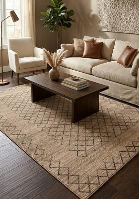 Saffron Rugs Hand Tufted Tan Beige Trellis Moroccan Rectangular Wool Area Rug