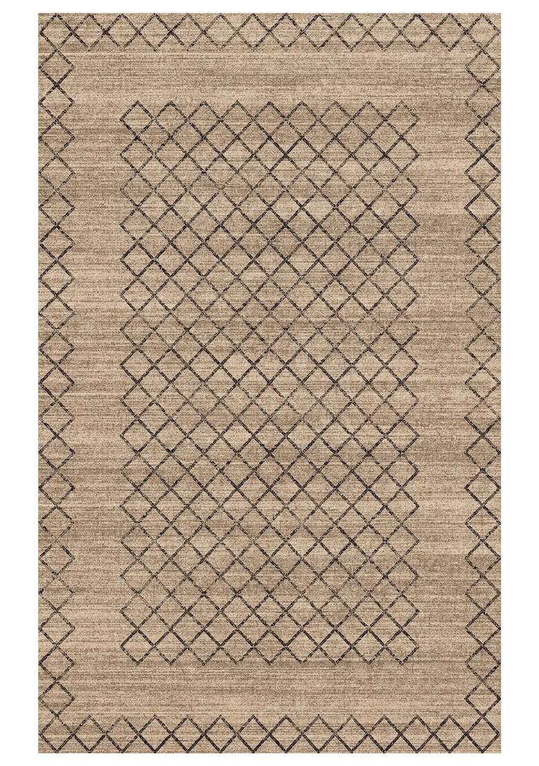 Saffron Rugs Hand Tufted Tan Beige Trellis Moroccan Rectangular Wool Area Rug - Indya