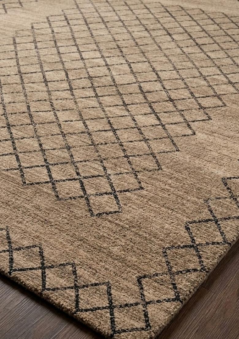 Saffron Rugs Hand Tufted Tan Beige Trellis Moroccan Rectangular Wool Area Rug - Indya
