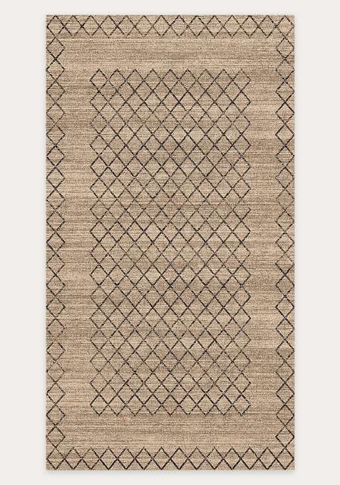 Washable Rugs Wool Blend Area Rug | Tan Beige Moroccan Trellis Non Slip Carpet For Living Room