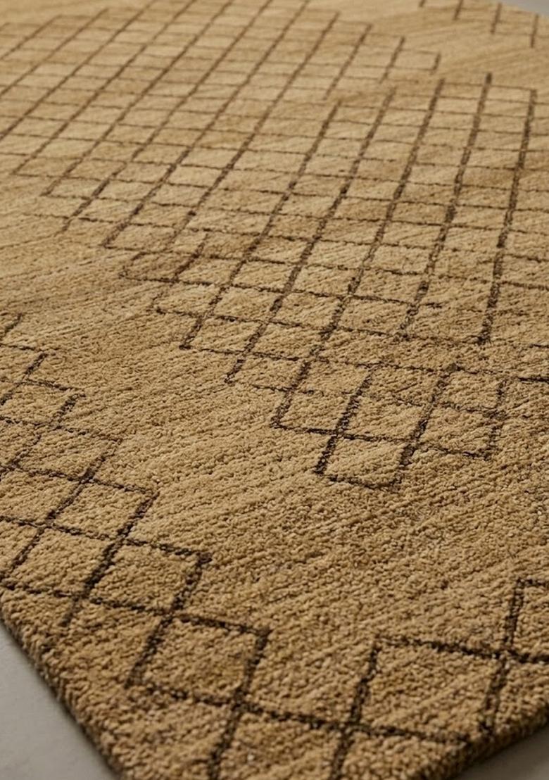 Saffron Rugs Hand Tufted Warm Tan Beige Trellis Moroccan Rectangular Wool Area Rug - Indya