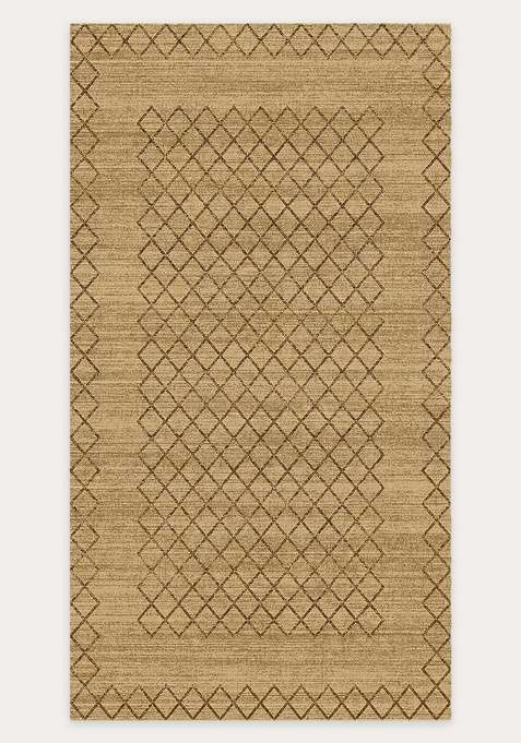 Washable Rugs Wool Blend Area Rug | Warm Tan Beige Moroccan Trellis Non Slip Carpet For Living Room