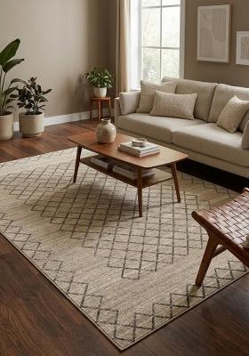 Saffron Rugs Hand Tufted Natural Beige Trellis Moroccan Rectangular Wool Area Rug