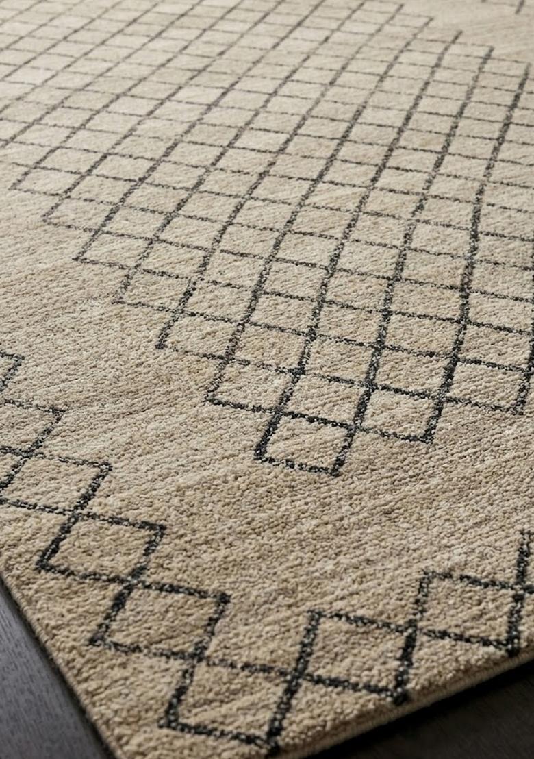 Saffron Rugs Hand Tufted Natural Beige Trellis Moroccan Rectangular Wool Area Rug - Indya