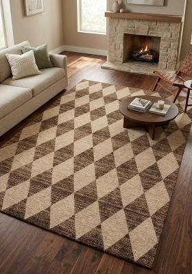 Saffron Rugs Hand Tufted Brown Beige Argyle Transitional Rectangular Wool Area Rug