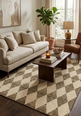 Saffron Rugs Hand Tufted Beige Argyle Transitional Rectangular Wool Area Rug
