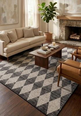 Saffron Rugs Hand Tufted Charcoal Grey Argyle Transitional Rectangular Wool Area Rug