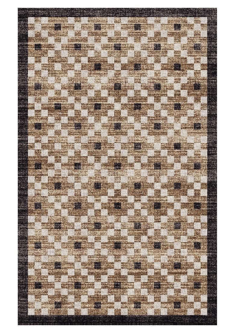 Saffron Rugs Hand Tufted Brown Tan Checkered Transitional Rectangular Wool Area Rug - Indya