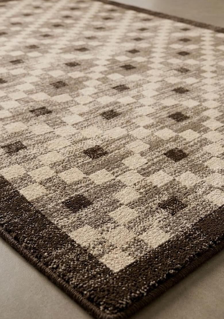 Saffron Rugs Hand Tufted Beige Brown Checkered Transitional Rectangular Wool Area Rug - Indya