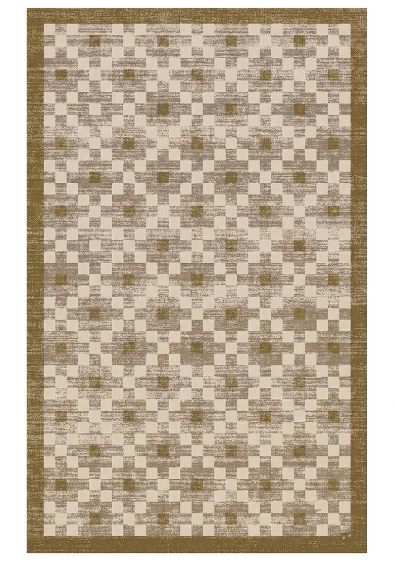 Saffron Rugs Hand Tufted Beige Gold Checkered Transitional Rectangular Wool Area Rug - Indya